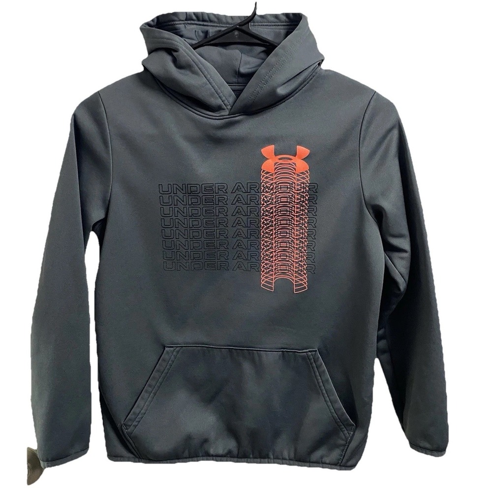 Under Armour Big Boys Fleece Gray&Orange Hoodie Sweatshirt  Youth M Loose‎
